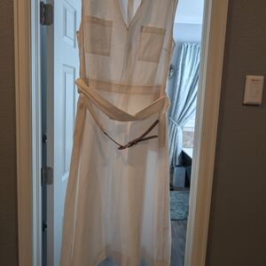 Lafayette 148 New York White Tie Front Cut Out Midi Dress